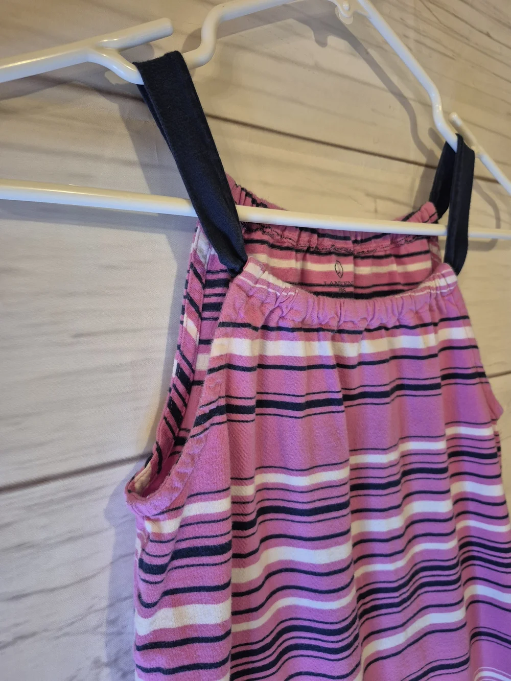 Lands' End Pink Striped Casual Sundress with Navy Straps